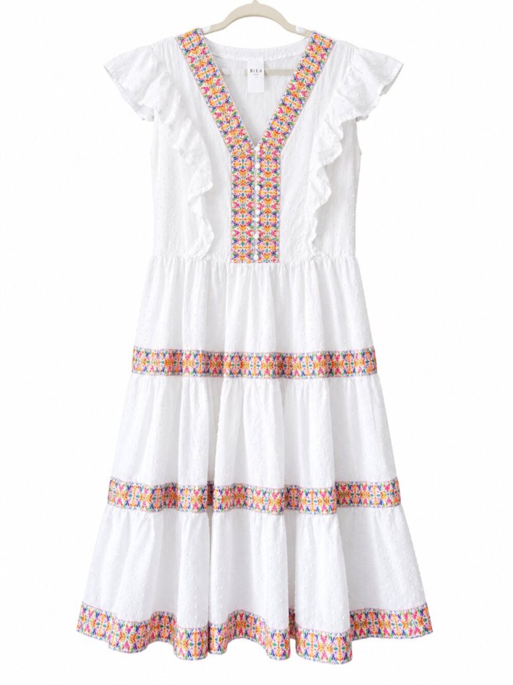 NWOT! Disney Parks Encanto Dress XL White Swiss Dots Floral Trim Tiered